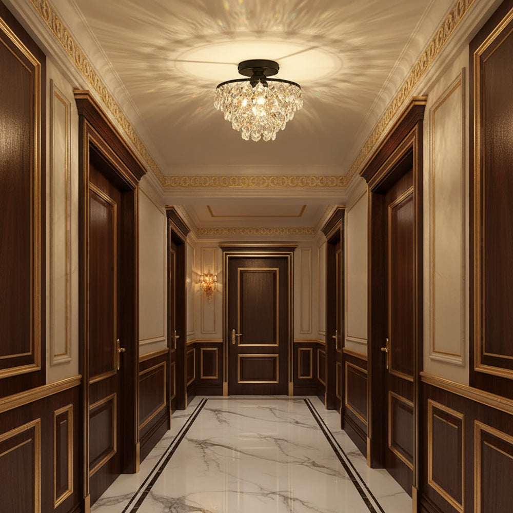 Aveline Französischer Regency Kristall Kronleuchter – Luxus Gold Semi-Flush Mount Deckenleuchte