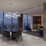Aria Continuous Double-Wave Chandelier – Luxury Matte Black Ribbon LED Pendant Light
