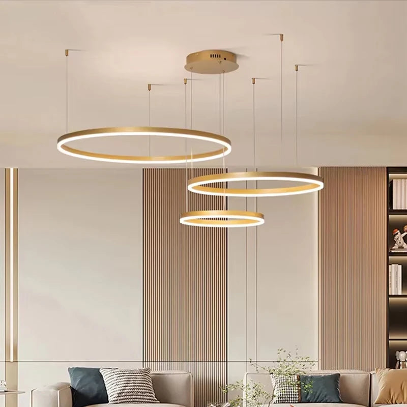 Aurelia Sculptural Halo Chandelier – Modern Minimalist LED Multi-Ring Pendant Light