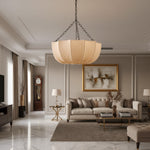 Lumiere Pleated Linen Parasol Chandelier – Retro Wabi-Sabi Sculptural Fabric Pendant Light