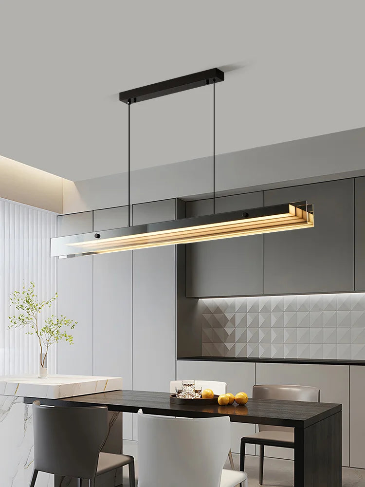 Kanto Linear Chandelier – Nordic Modern Metal Wood-Grain