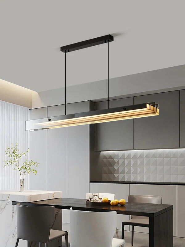 Kanto Linear Chandelier – Nordic Modern Metal Wood-Grain