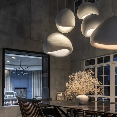 Kira Organic Wabi-Sabi Pendant – Minimalist Textured Travertine-Effect LED Hanging Light