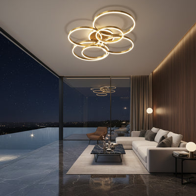 Aurelia Interlocking Halo Kroonluchter – Modern Minimalistische Multi-Ring LED Plafondlamp