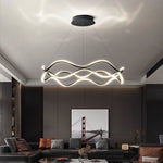 Aria Continuous Double-Wave Chandelier – Luxury Matte Black Ribbon LED Pendant Light
