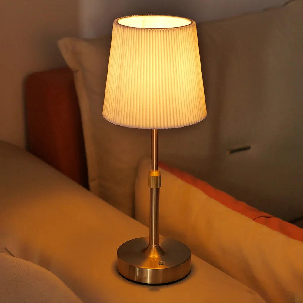 Antoinette Cordless Pleated Lamp – Luxury Rechargeable Fabric E12 Bedside Table Light