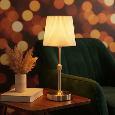 Antoinette Cordless Pleated Lamp – Luxury Rechargeable Fabric E12 Bedside Table Light