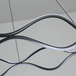 Aria Continuous Double-Wave Chandelier – Luxury Matte Black Ribbon LED Pendant Light