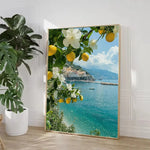 Italienische Zitrone Orange Küstenstrand-Wellenlandschaft Schwimmbad Poster Leinwandmalerei Wandkunst Bilder Wohnkultur