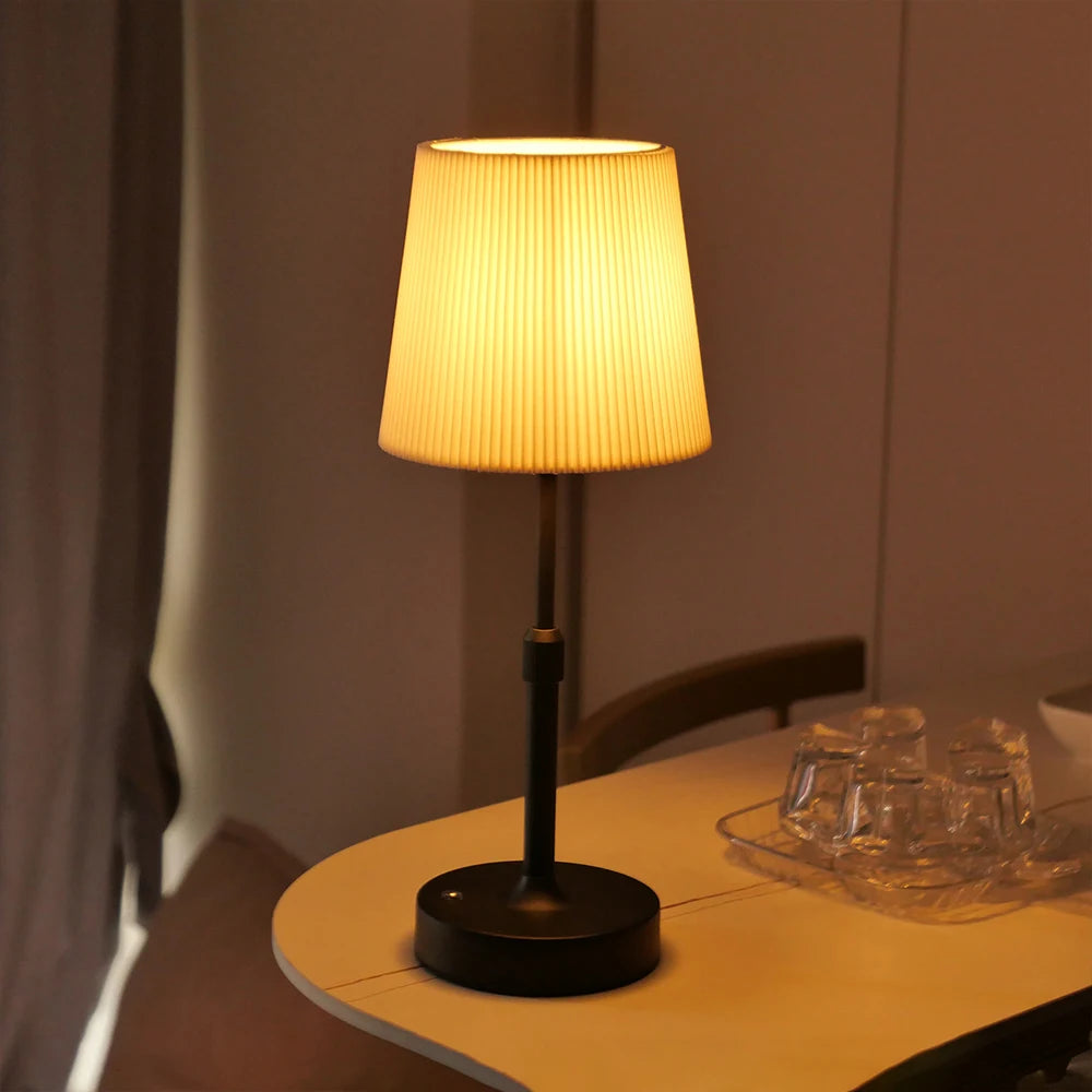 Antoinette Cordless Pleated Lamp – Luxury Rechargeable Fabric E12 Bedside Table Light