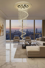 Elysian Cascading Crystal Helix Chandelier – Modern Luxury LED Spiral Pendant for Staircases & Grand Foyers
