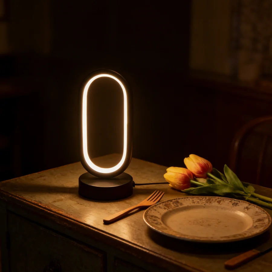 Halo Arc Geometric Desk Lamp – Modern Minimalist Circular LED Art Light with USB Charging Port