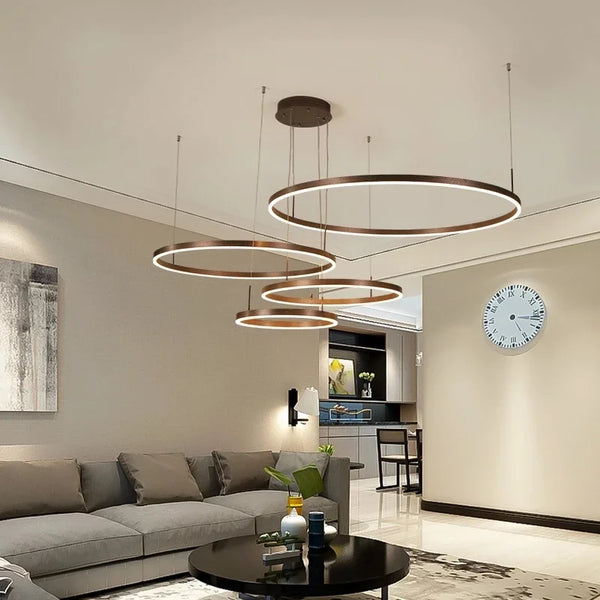 Aero Multi-Halo Floating Chandelier – Luxury 5-Ring LED Architectural Ceiling Light