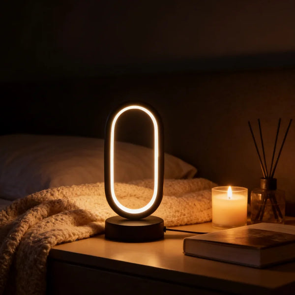 Halo Arc Geometric Desk Lamp – Modern Minimalist Circular LED Art Light with USB Charging Port