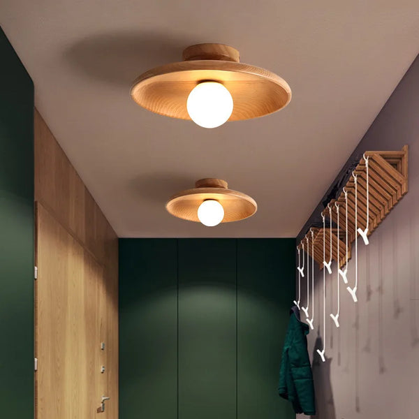 Suri Nordic Wood Flush Mount – Modern Minimalist Geometric LED Ceiling Light