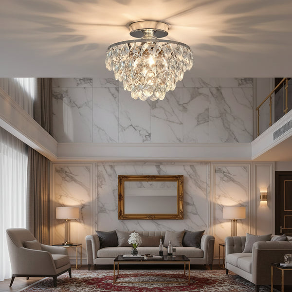 Aveline French Regency Crystal Chandelier – Luxury Gold Semi-Flush Mount Ceiling Light