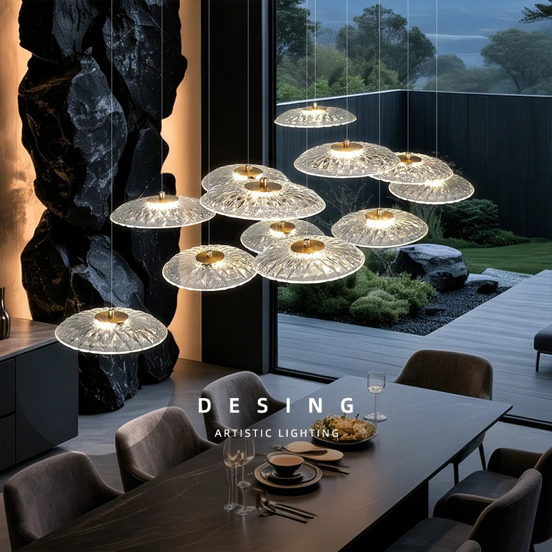 Lumina Drop Cluster Chandelier – Luxury Smoky Glass Multi-Head Dining Room Pendant Light