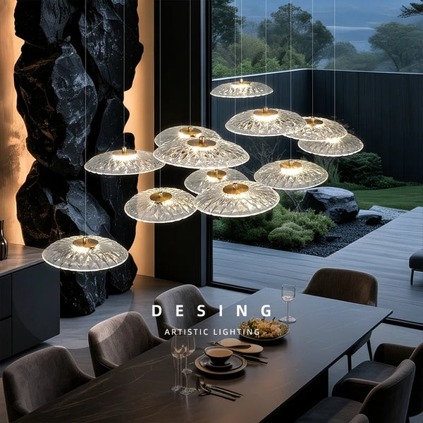 Lumina Drop Cluster Chandelier – Luxury Smoky Glass Multi-Head Dining Room Pendant Light