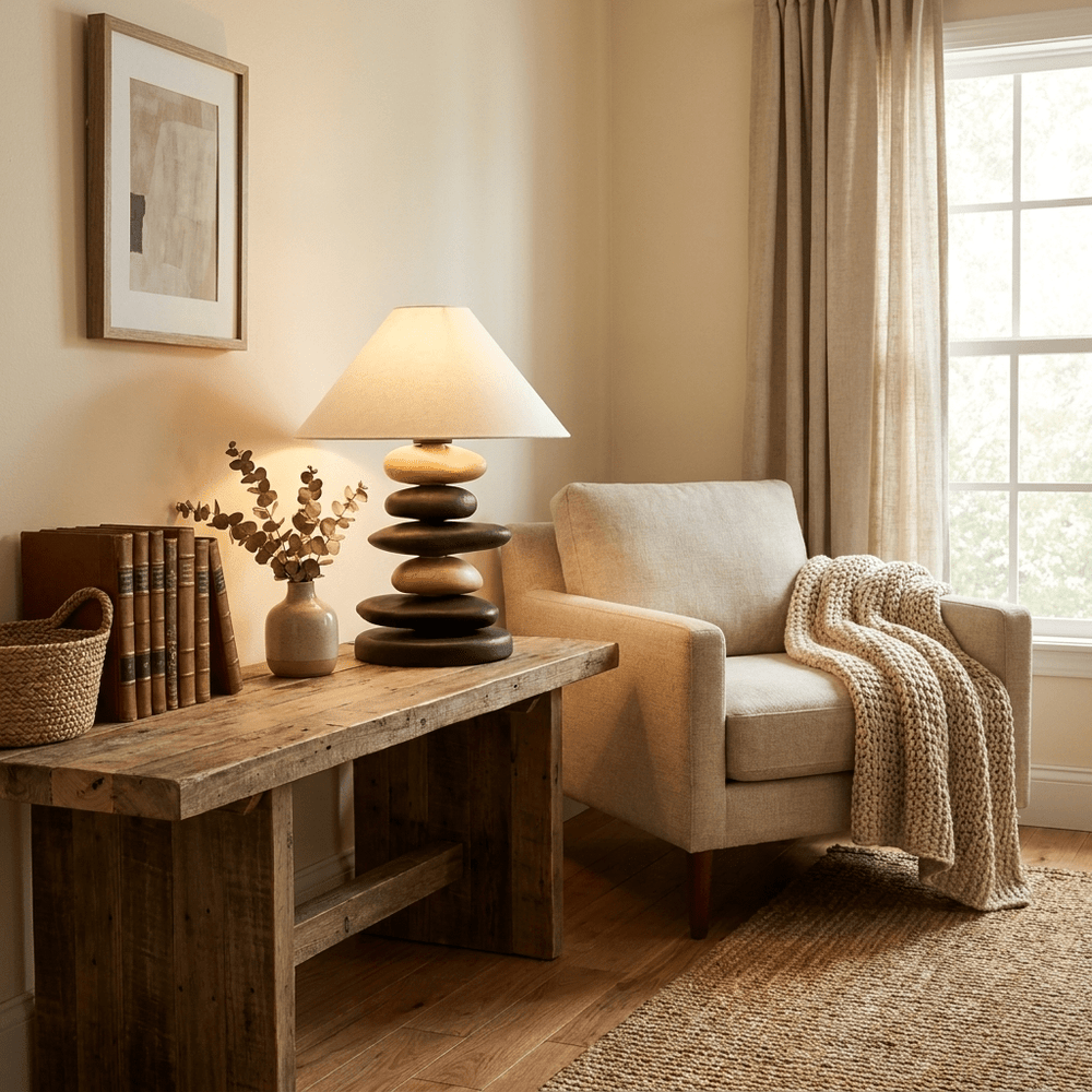 Stacked Pebble Wood Table Lamp