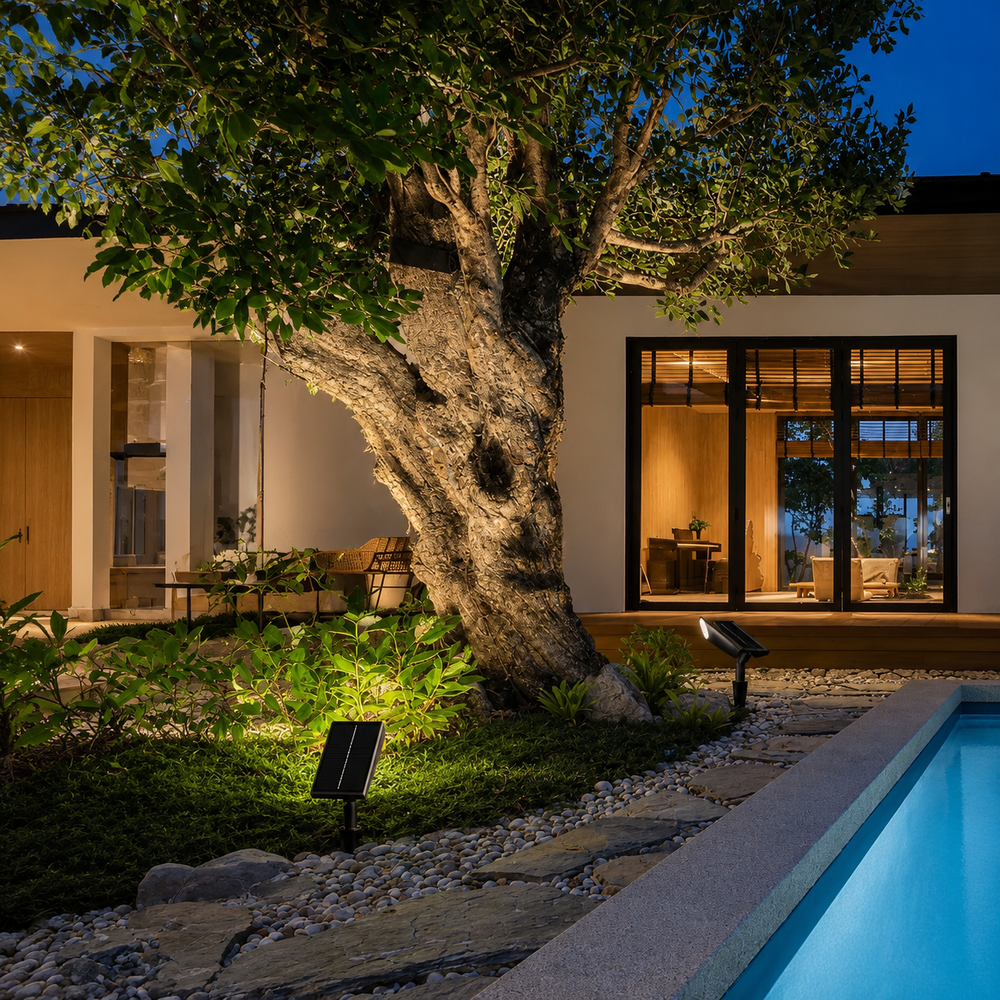 TerraBeam Solar Garden Spotlight – Waterproof Outdoor Landscape, Tree & Pathway Light