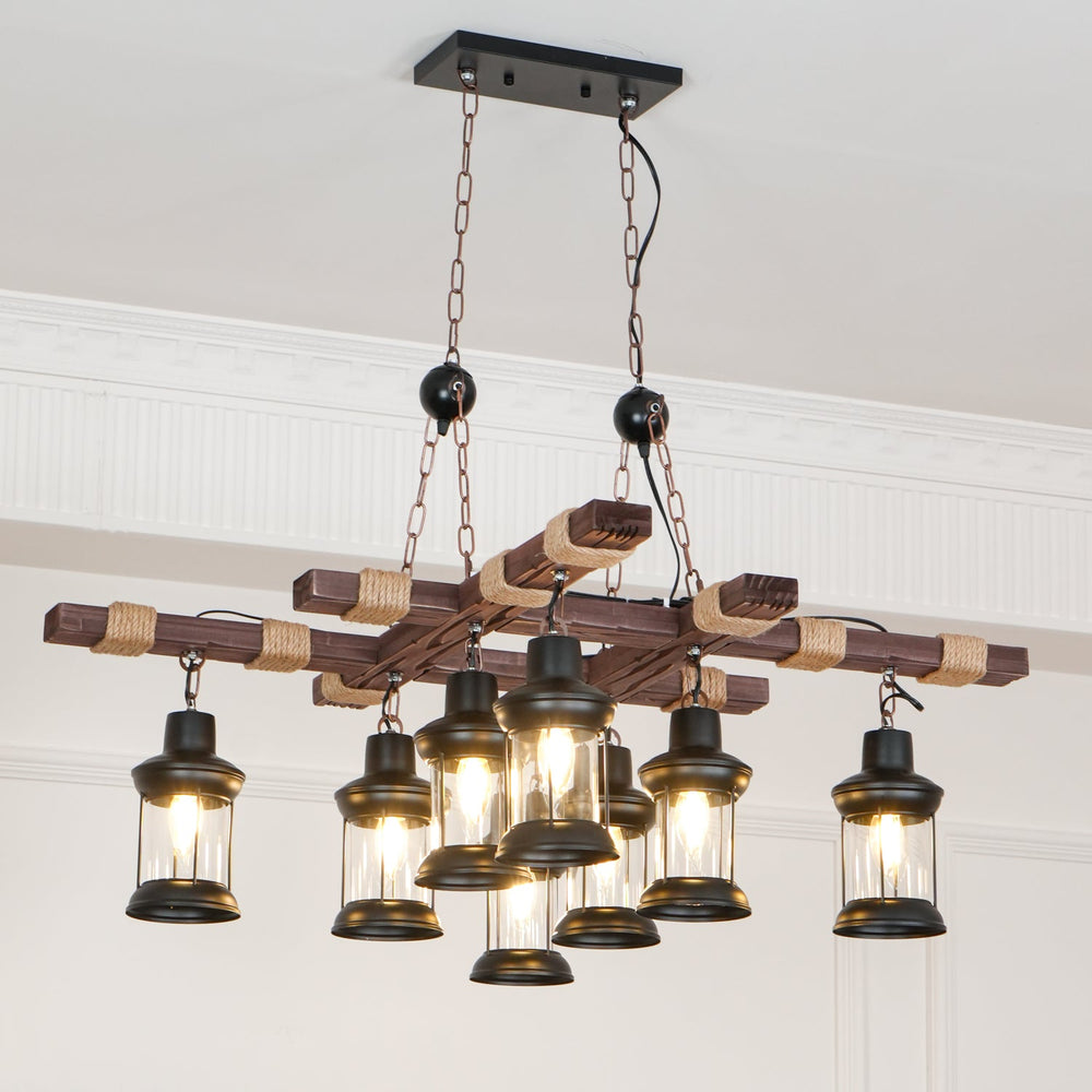 Vintage Wood Glass Chandeliers