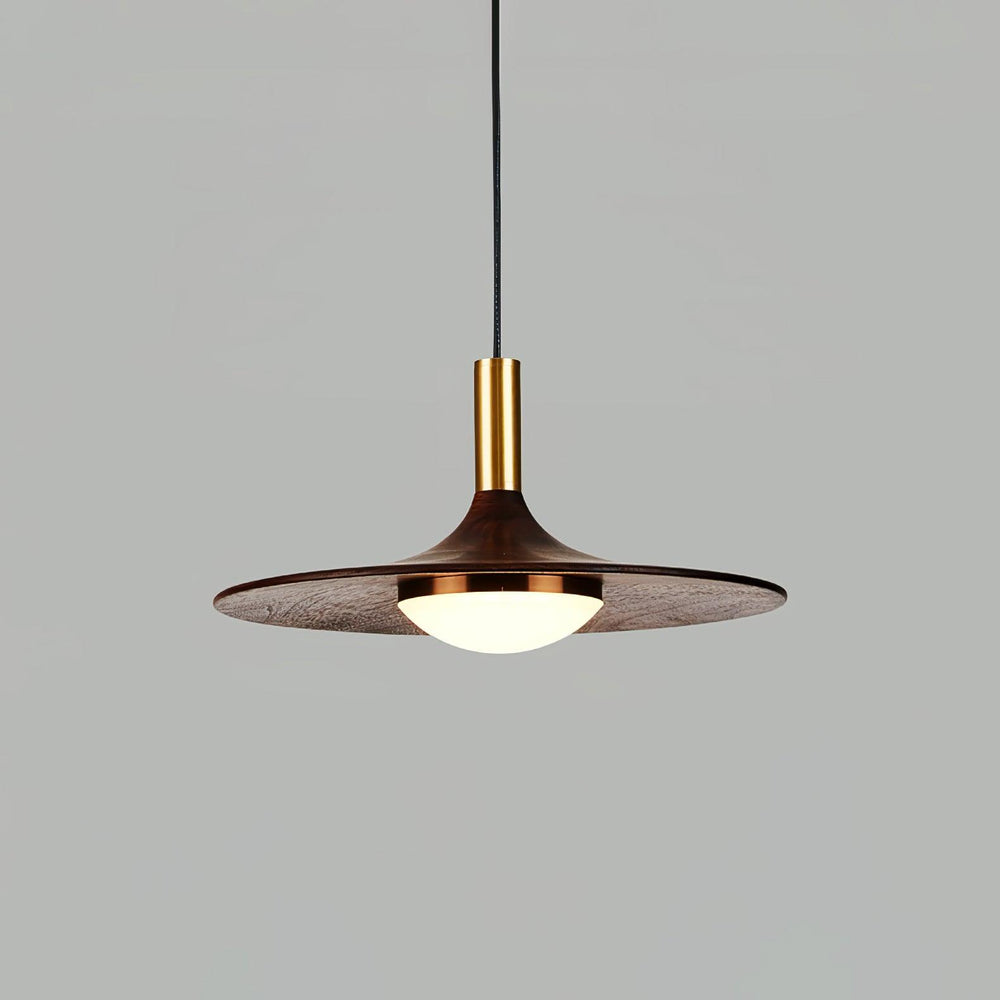 Walnut Wood Dish Pendant Light