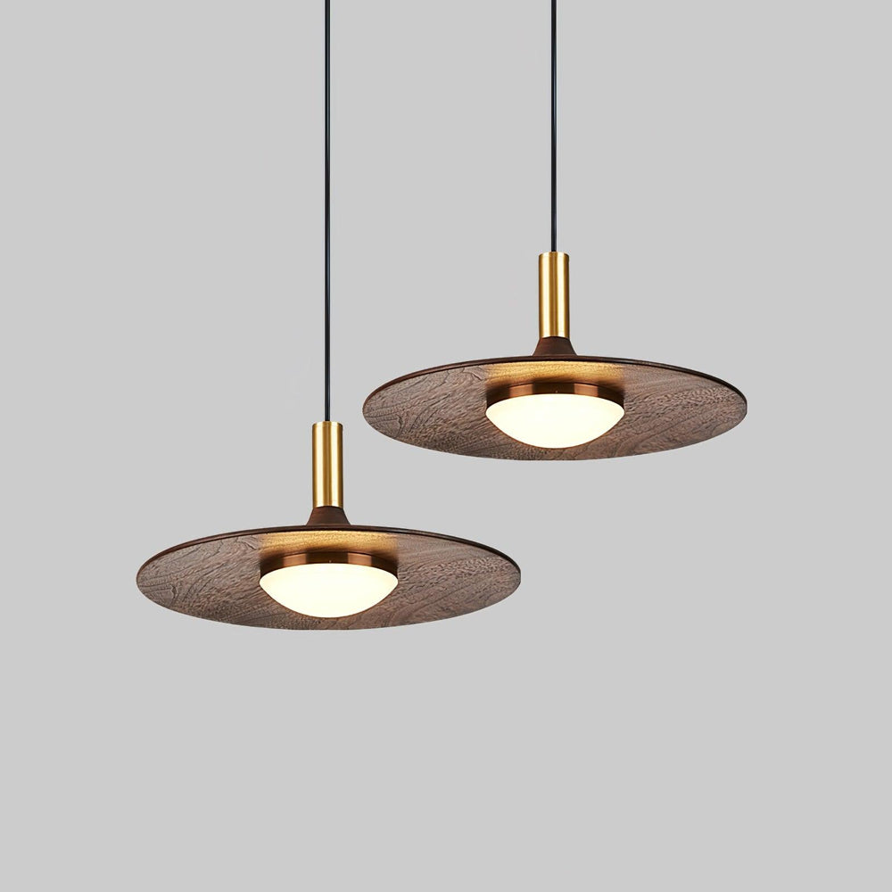 Walnut Wood Dish Pendant Light
