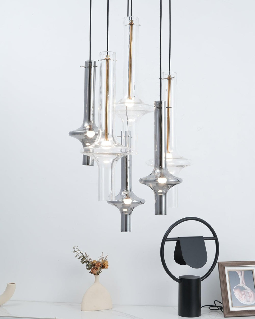Wonder Glass Globe Suspension Lamp – Gold & Black Multi-Head