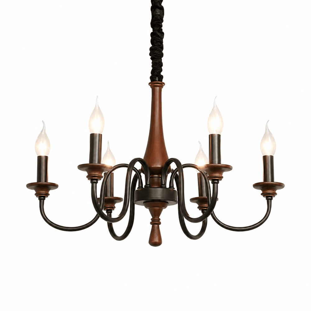 Wood Iron Candle Chandelier