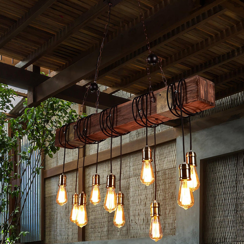 Wood Ring Hanging Chandelier – Natural Multi-Light