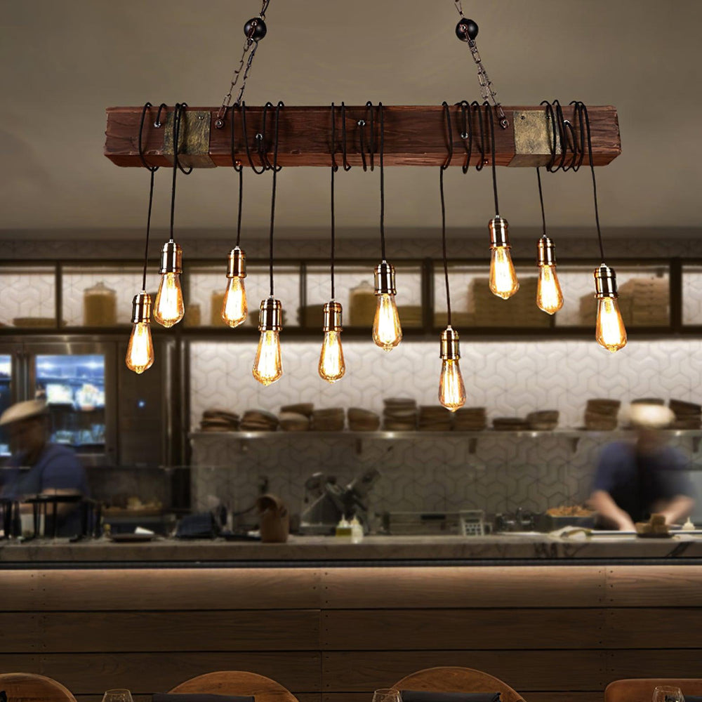 Wood Ring Hanging Chandelier – Natural Multi-Light