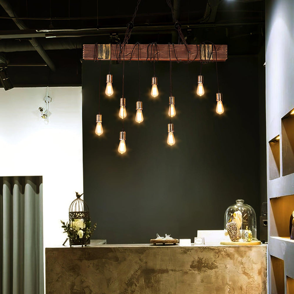 Wood Ring Hanging Chandelier – Natural Multi-Light