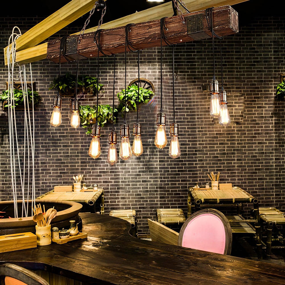 Wood Ring Hanging Chandelier – Natural Multi-Light