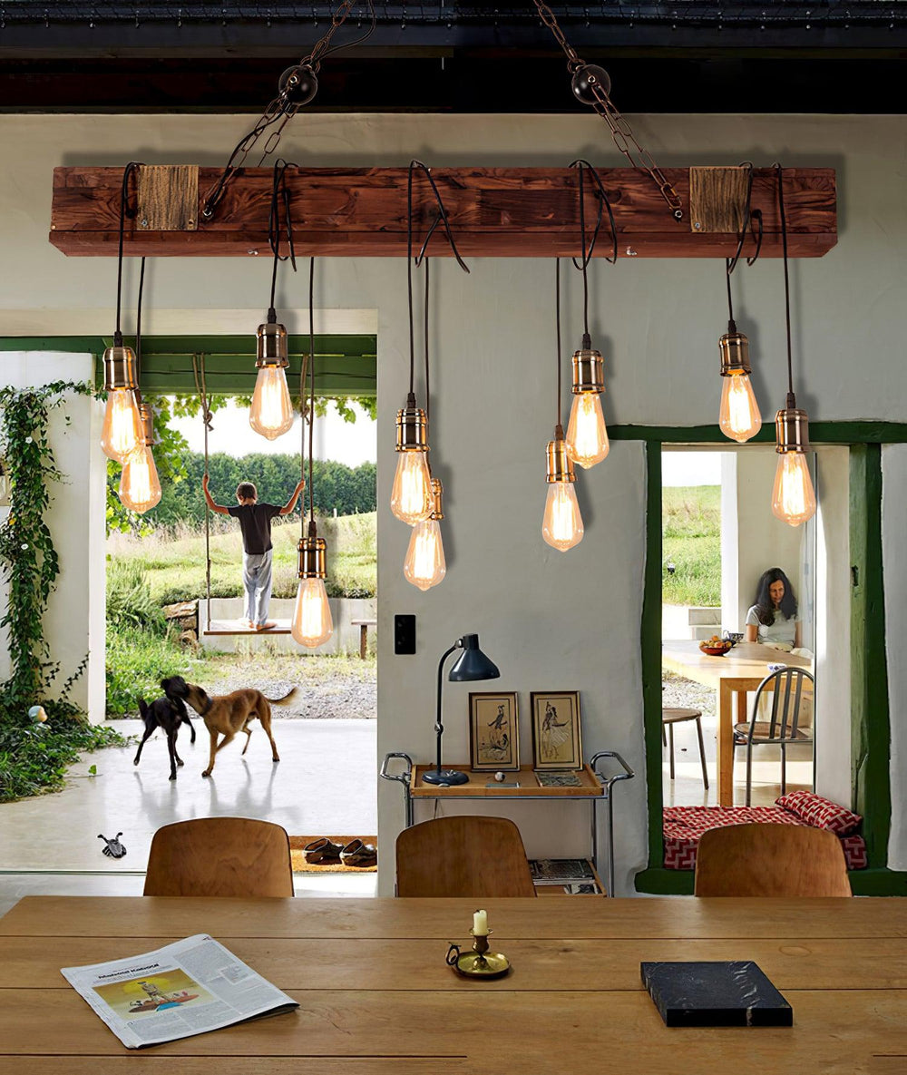 Wood Ring Hanging Chandelier – Natural Multi-Light
