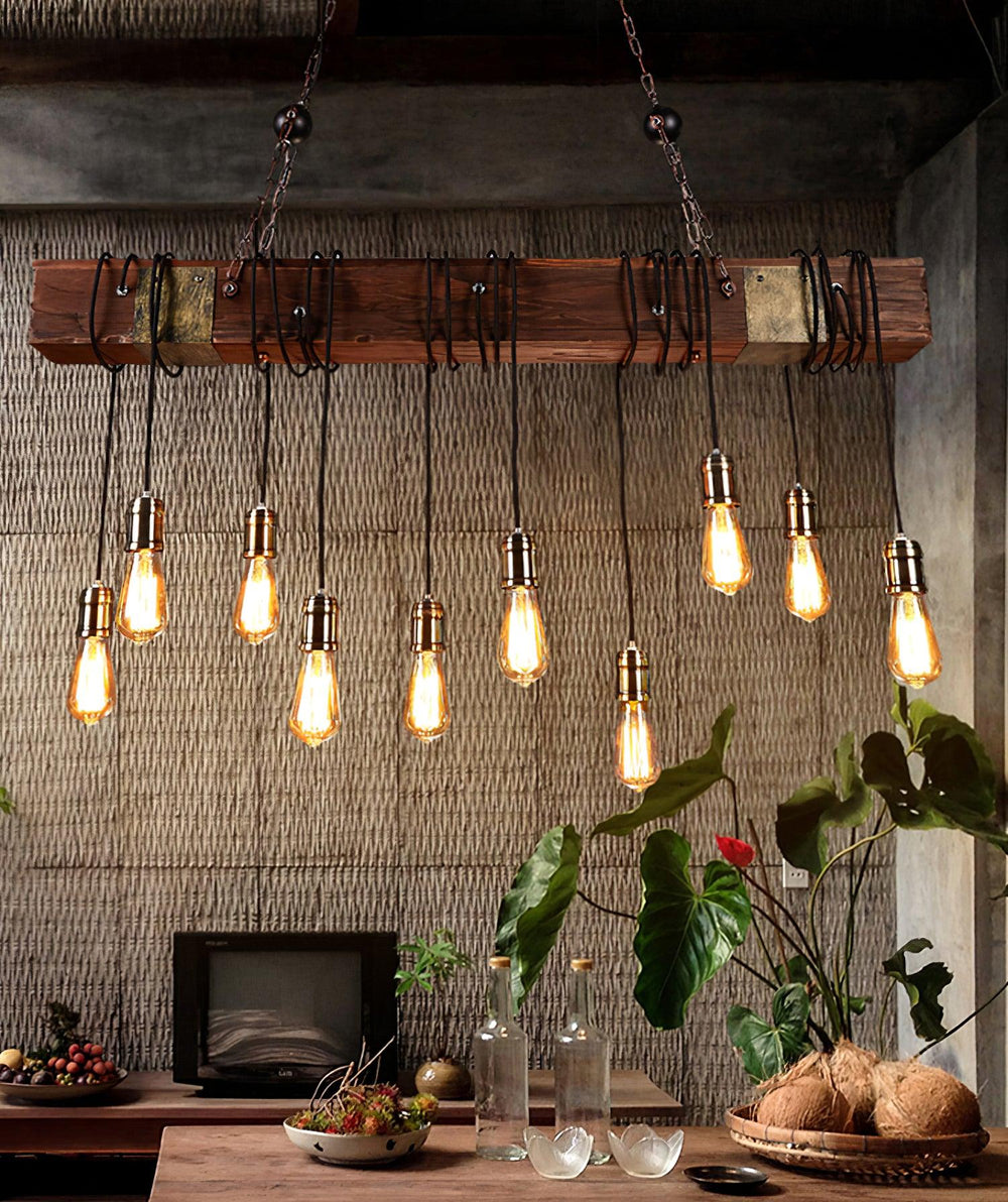 Wood Ring Hanging Chandelier – Natural Multi-Light