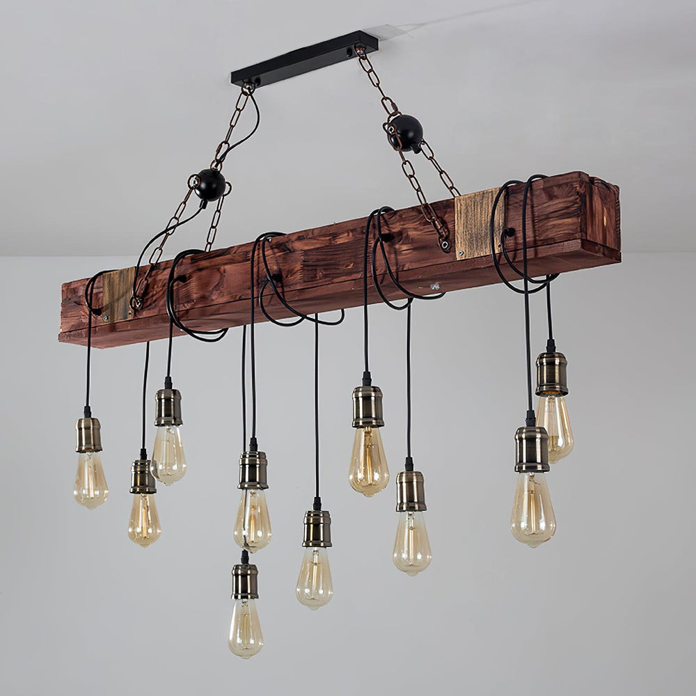Wood Ring Hanging Chandelier – Natural Multi-Light