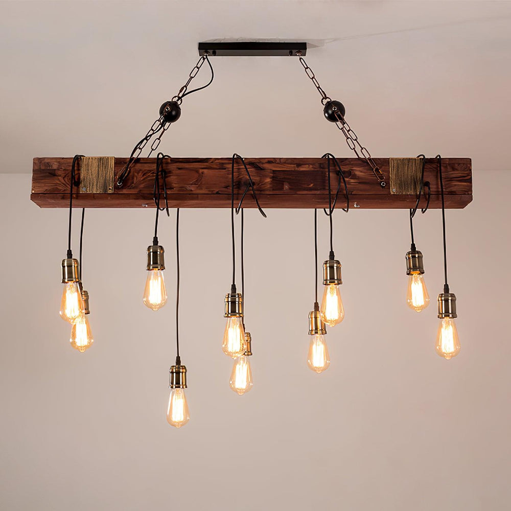 Wood Ring Hanging Chandelier – Natural Multi-Light