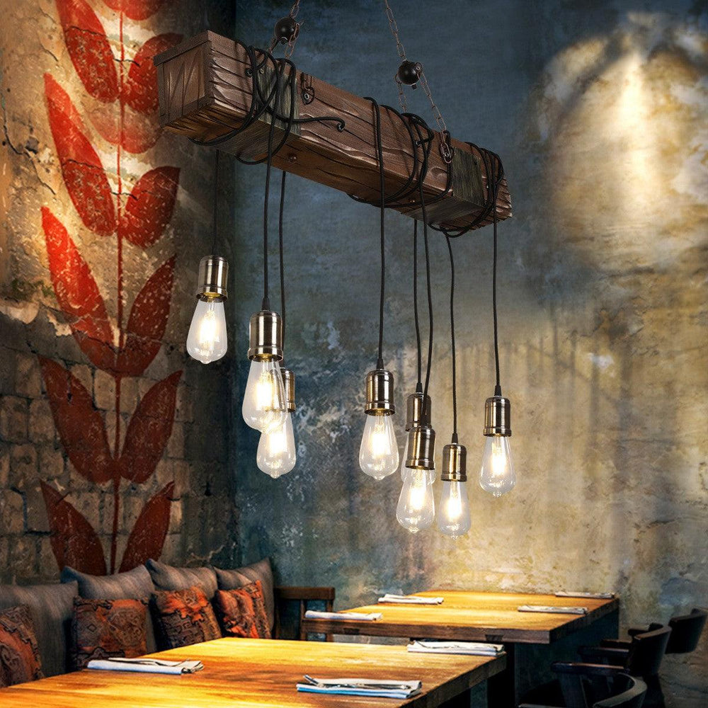 Wood Ring Hanging Chandelier – Natural Multi-Light