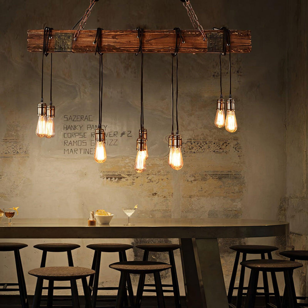 Wood Ring Hanging Chandelier – Natural Multi-Light