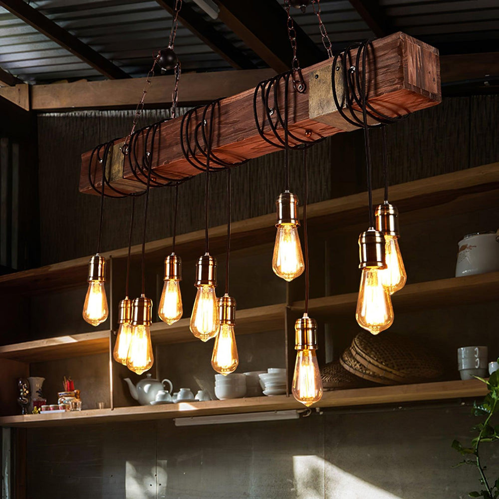 Wood Ring Hanging Chandelier – Natural Multi-Light