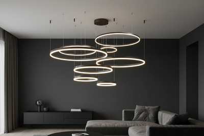 Aurelia Sculptural Halo Chandelier – Modern Minimalist LED Multi-Ring Pendant Light