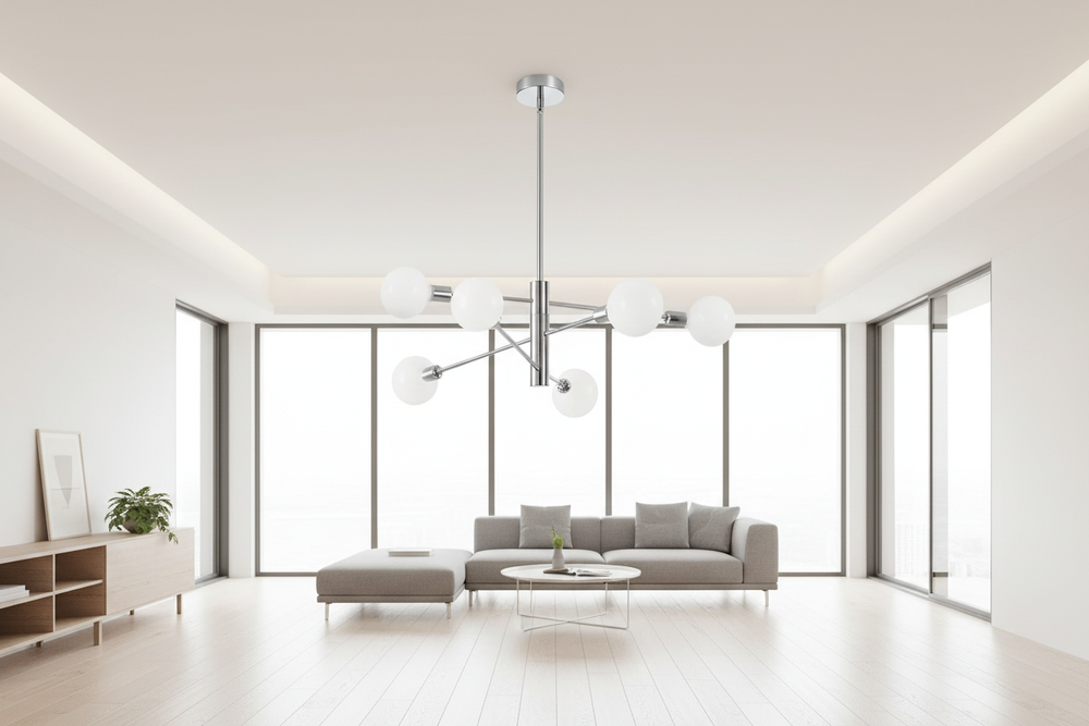 Helios Sputnik Chandelier - Chrome - Scandinavian Living Room