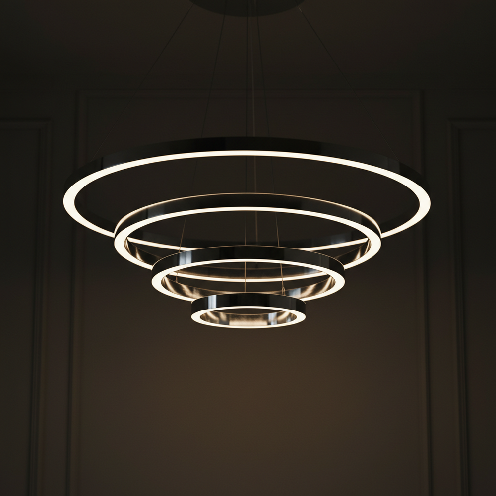Aero Cascade 6-Ring Halo Chandelier moody detail shot
