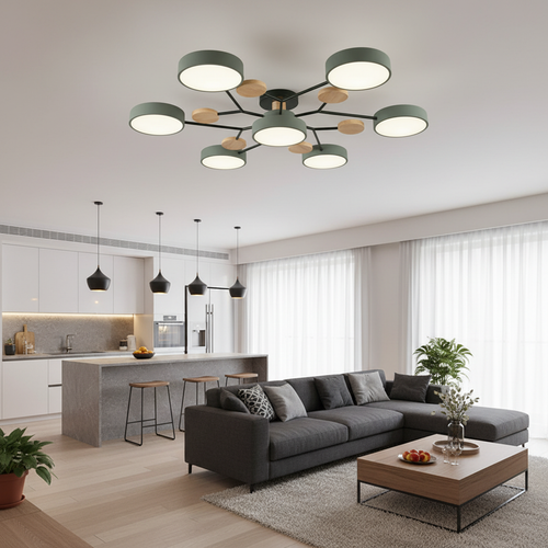 Nordic branching ceiling light grey in open-plan kitchen